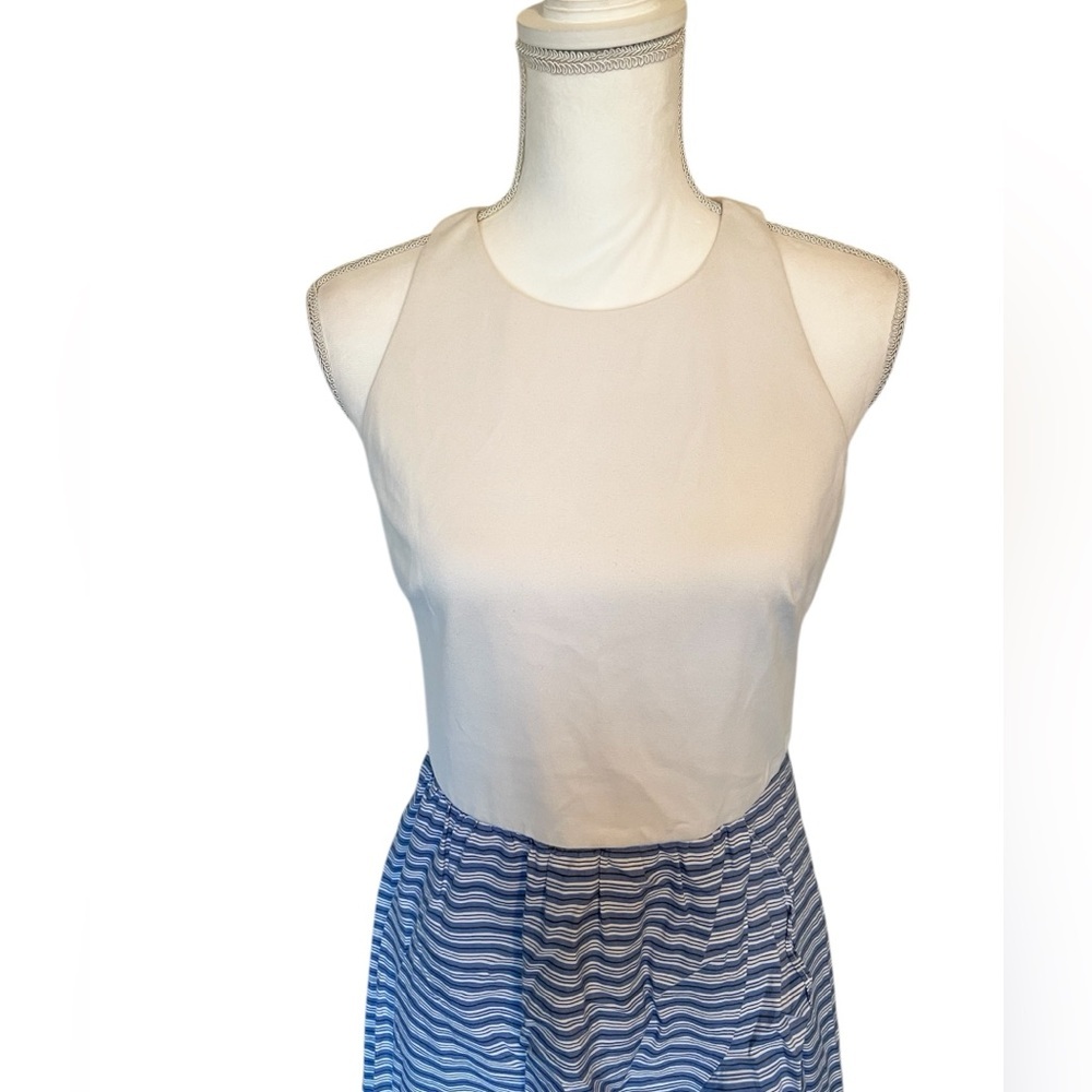 Vince Camuto Cream & Blue Striped Midi Dress - Picture 4 of 14